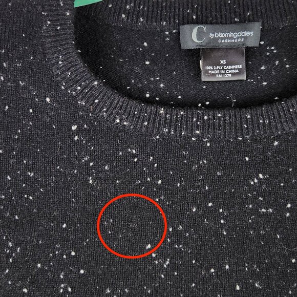C by Bloomingdale's 100% Cashmere Black Speckled Crewneck Sweater XS *read* - Picture 7 of 8
